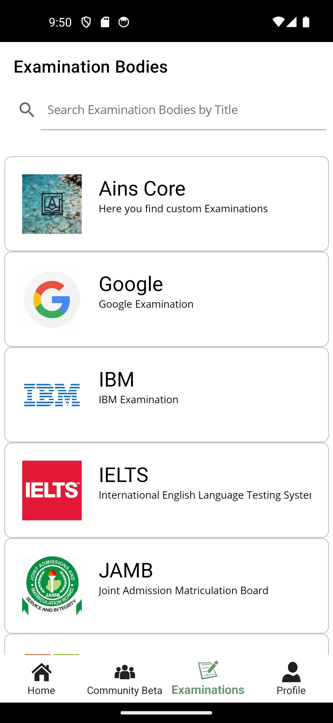 Ains Mobile Examination Body page